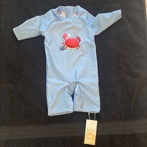 Kids One Piece Swimsuit with Crab Design - Light Blue